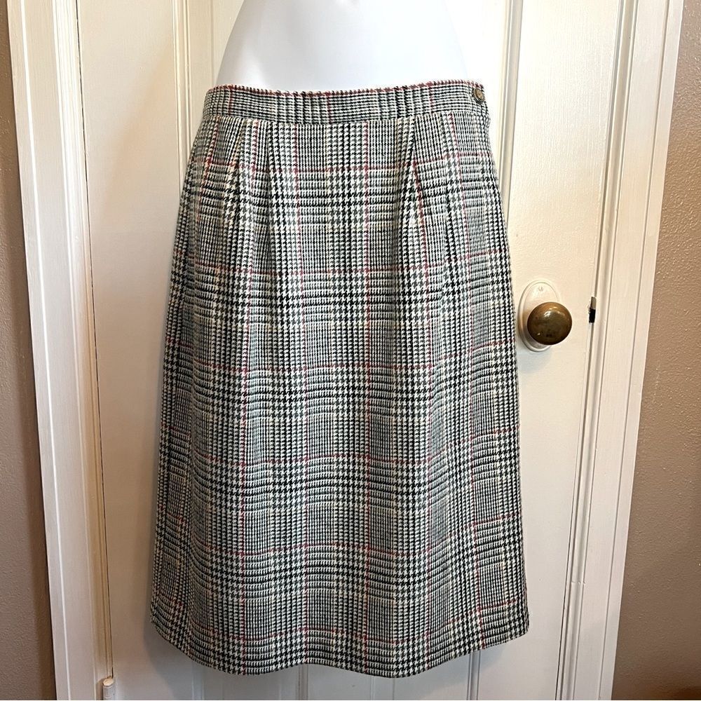 1980s Plaid Wool Blend Skirt, Vintage Multicolored Houndstooth Skirt sz8
